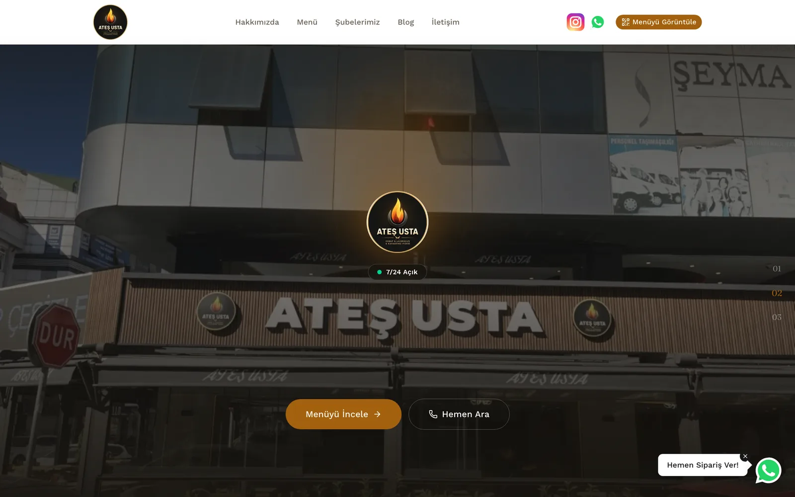 Ateş Usta sitesinin masaüstü görünümü
