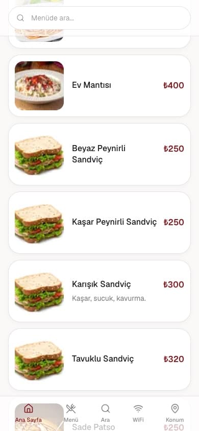 Paşam Lounge QR menü — Sandviç