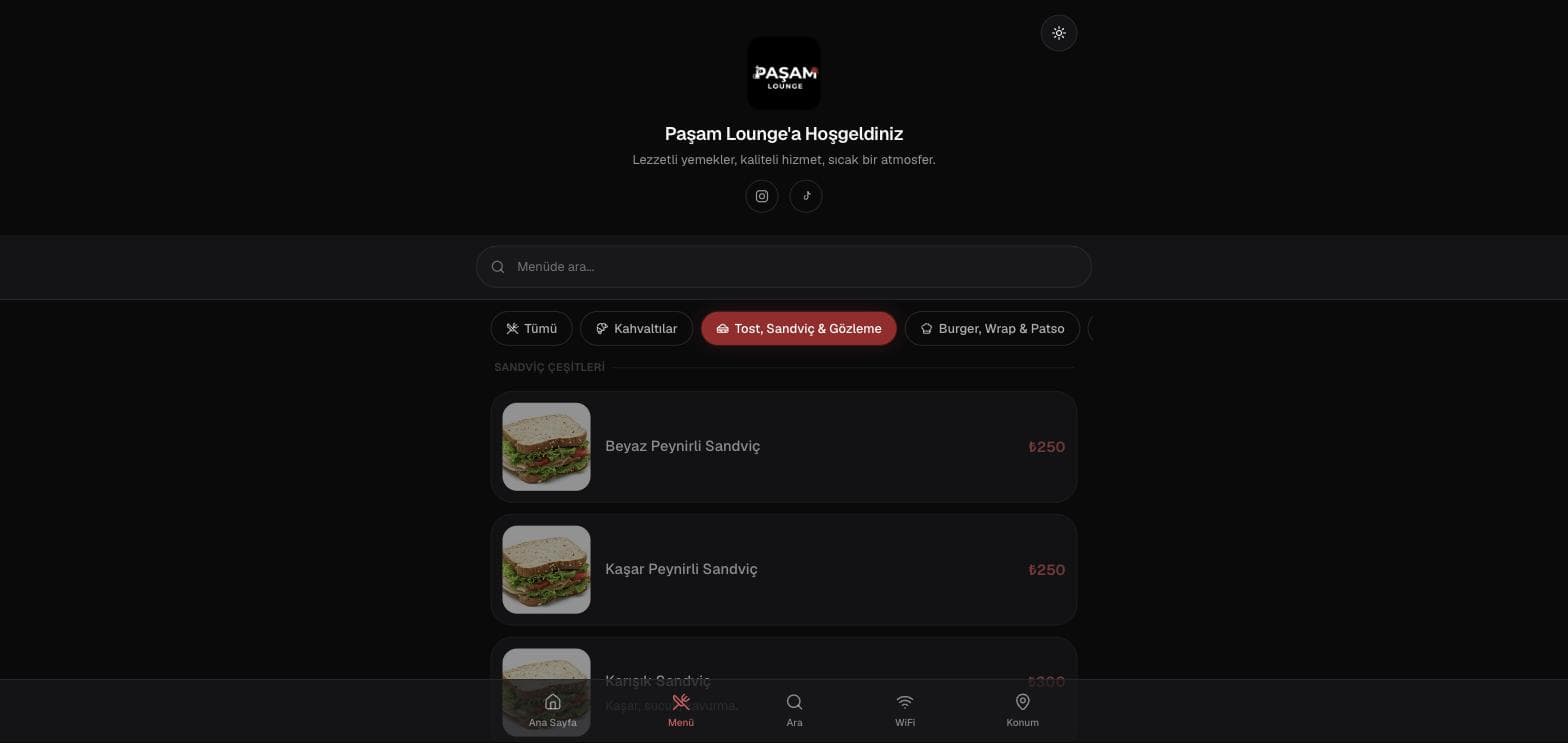Paşam Lounge QR menu — Toast, Sandwich & Gözleme category